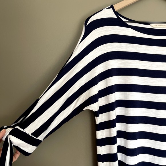Soft Surroundings Adrift Top Striped Tee Tie Sleeve Blue White Size XSP Nautical - Picture 13 of 16